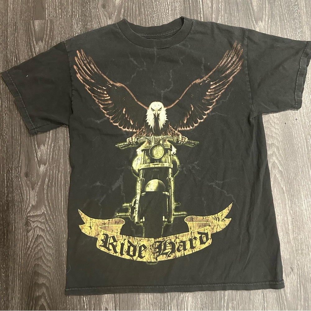 Vintage Eagle Ride Hard shirt Motorcycle Bike Men's Black VTG Biker Cut tag
